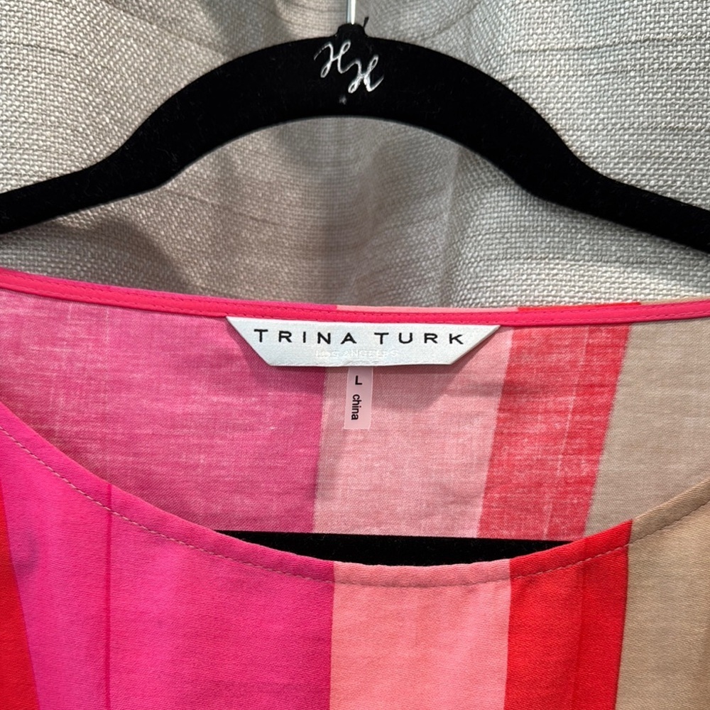 Trina Turk 100% Cotton Pink Yellow Beige side Tie Front Blouse Size L - Picture 3 of 8